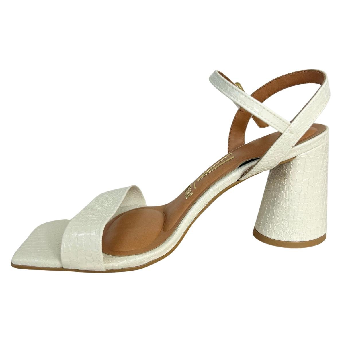 Sandália Salto Bloco Croco Casual Feminino Vizzano 6562101 Branco Branco 3
