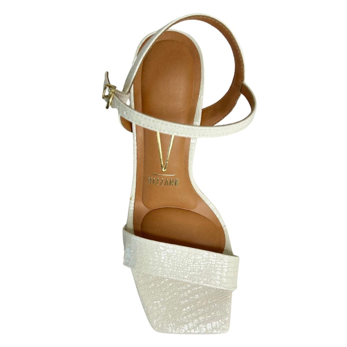 Sandália Salto Bloco Croco Casual Feminino Vizzano 6562101 Branco Branco 4