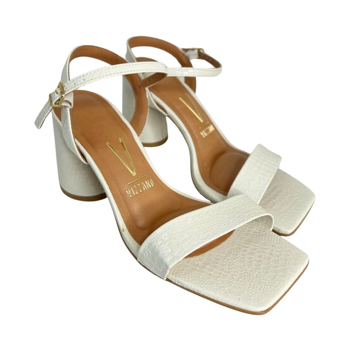 Sandália Salto Bloco Croco Casual Feminino Vizzano 6562101 Branco Branco 5