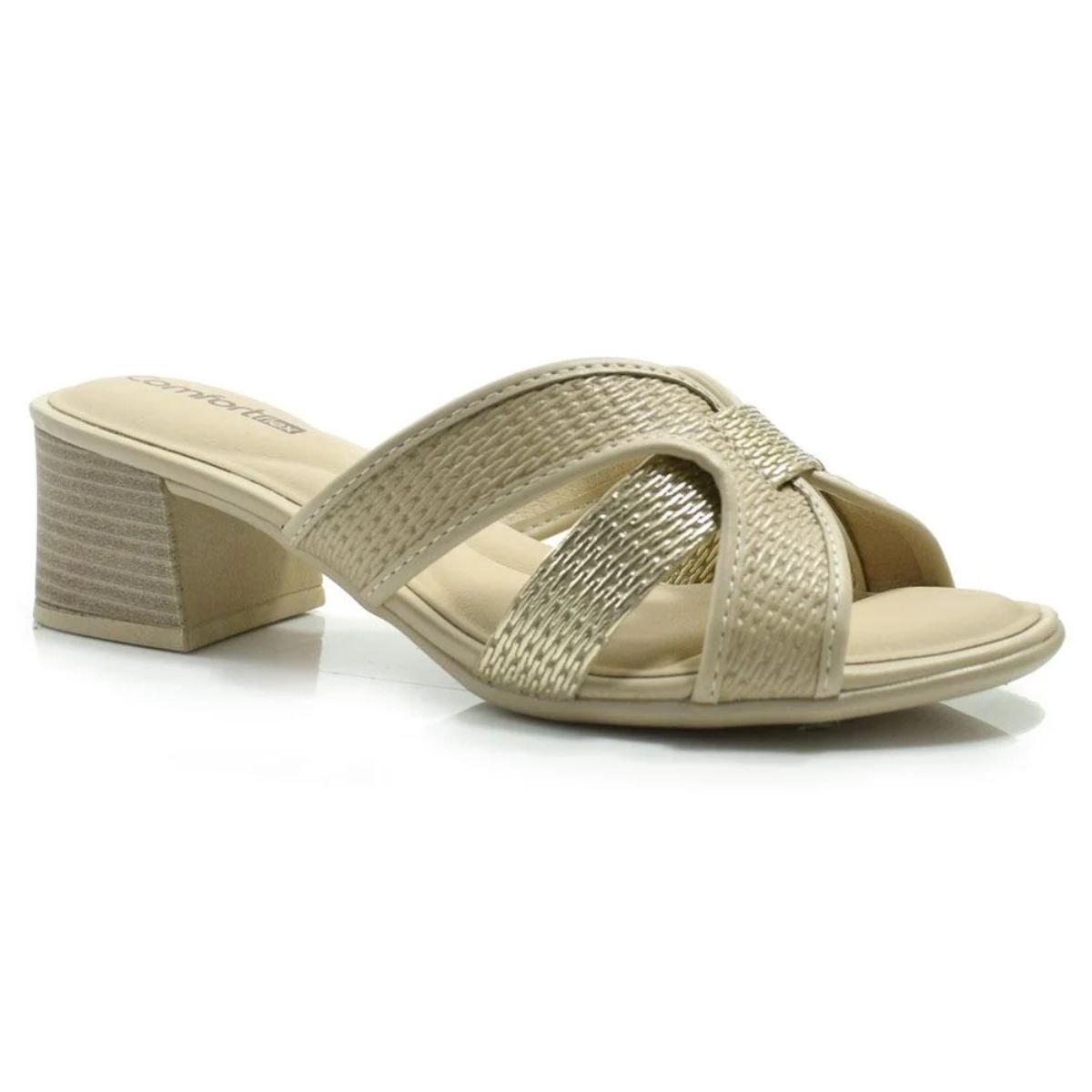 Tamanco Salto Bloco Casual Feminino Comfortflex 24-56407 Bege