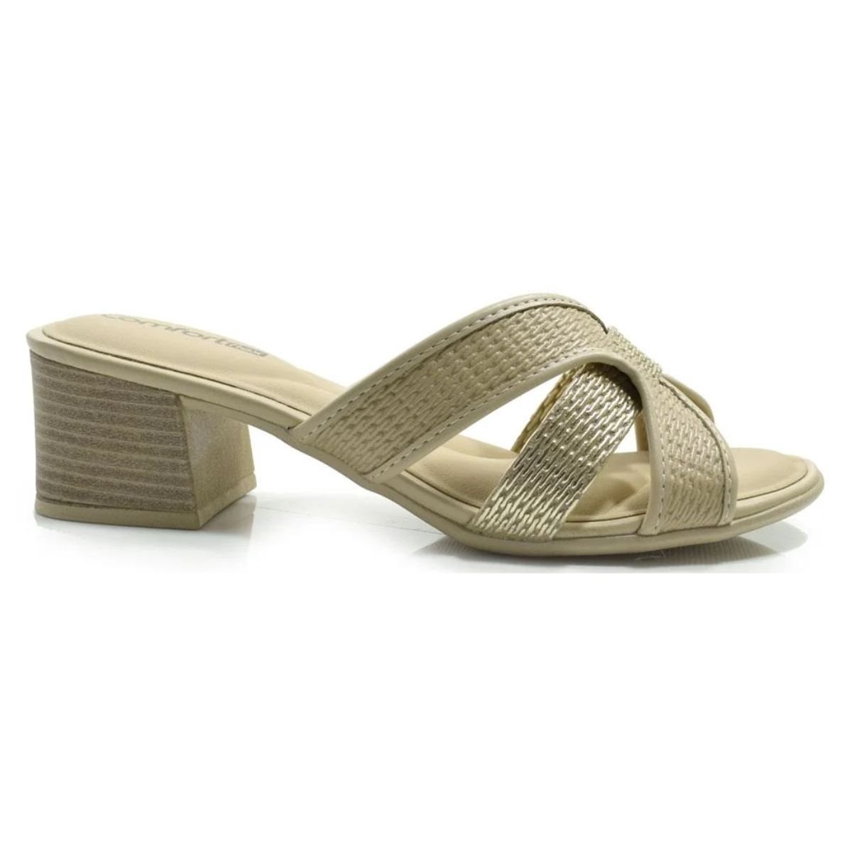 Tamanco Salto Bloco Casual Feminino Comfortflex 24-56407 Bege Bege 2