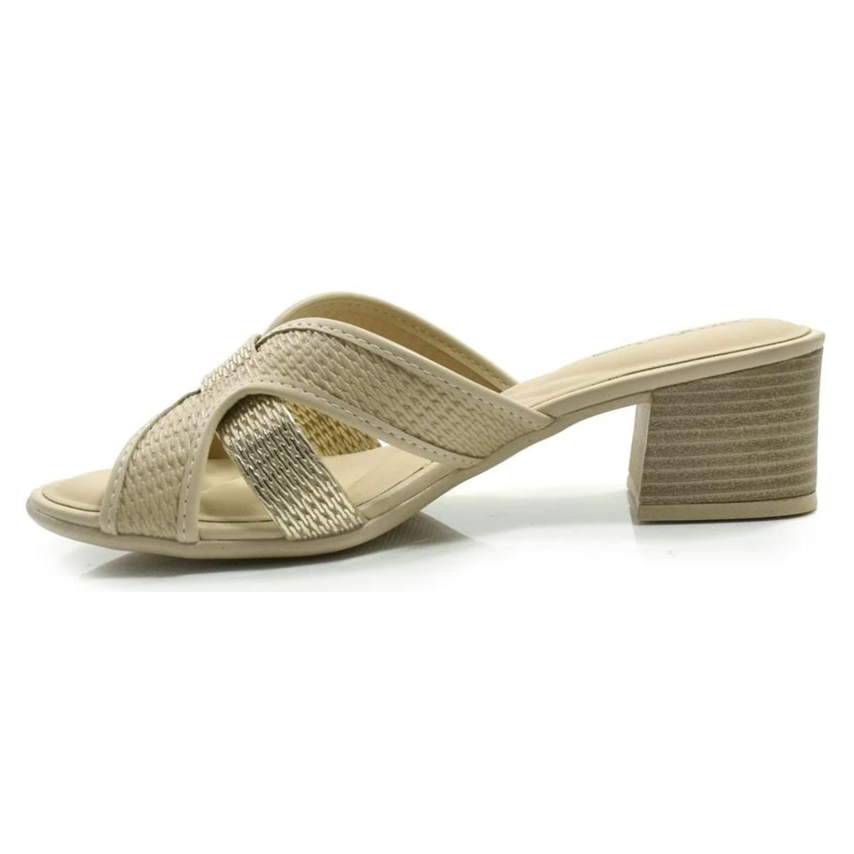 Tamanco Salto Bloco Casual Feminino Comfortflex 24-56407 Bege Bege 3