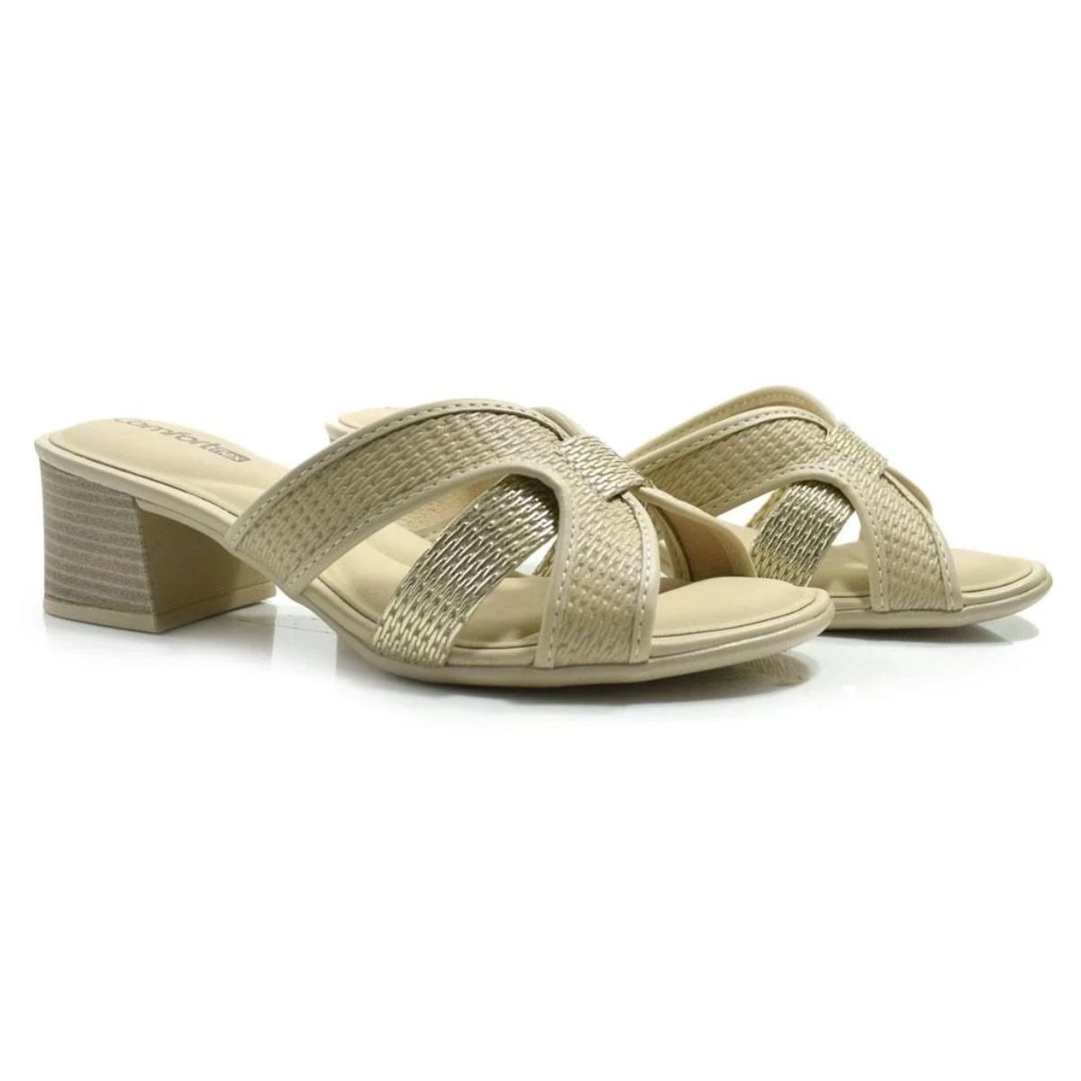 Tamanco Salto Bloco Casual Feminino Comfortflex 24-56407 Bege Bege 5