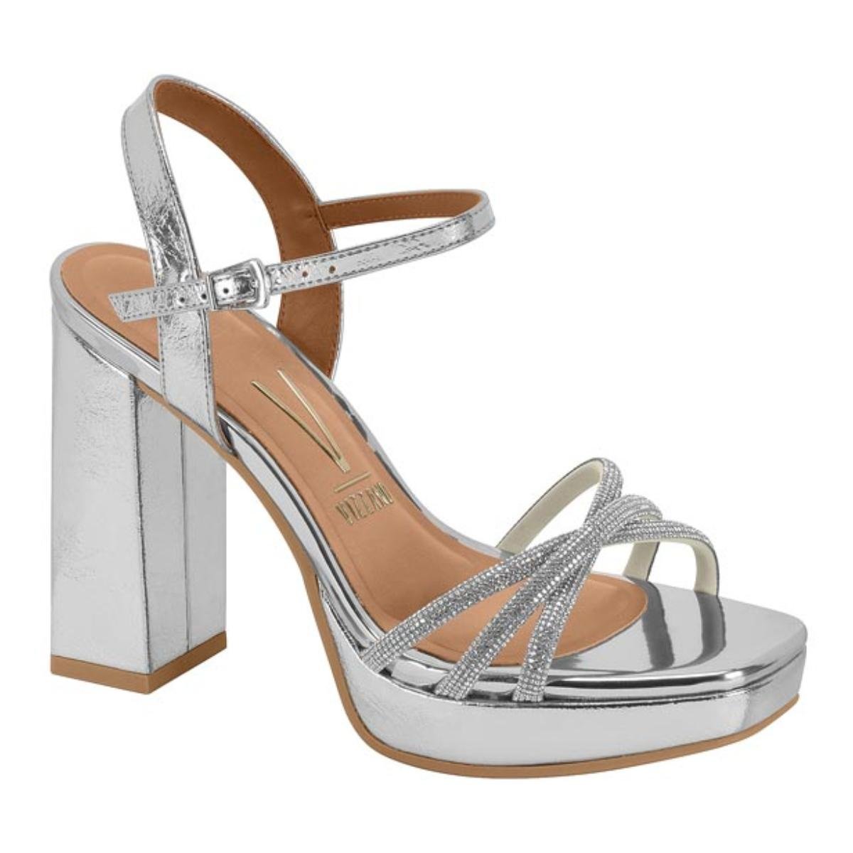 Sandália Salto Alto Casual Feminino Vizzano 6551105 Prata 