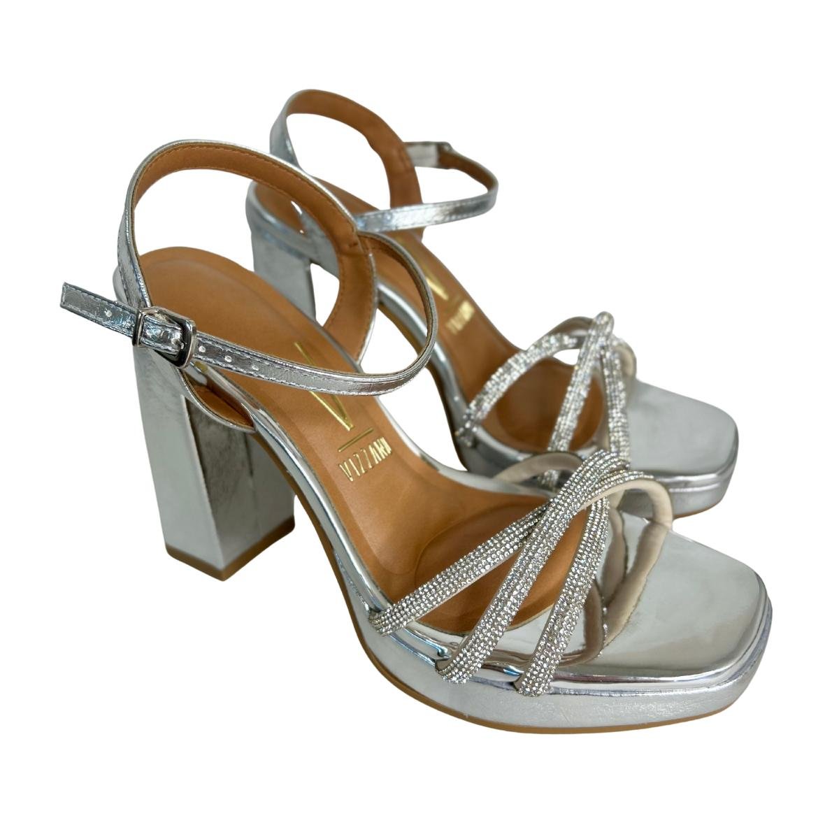 Sandália Salto Alto Casual Feminino Vizzano 6551105 Prata Prata 5