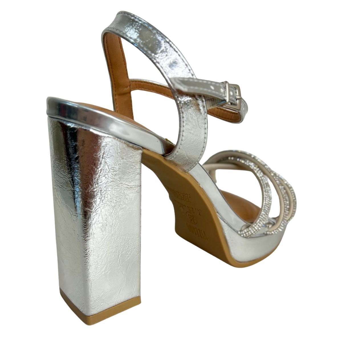 Sandália Salto Alto Casual Feminino Vizzano 6551105 Prata Prata 7