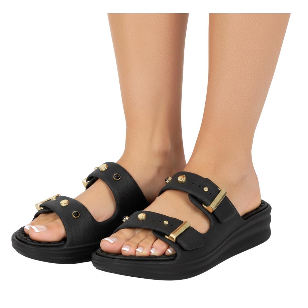 Sandália Papete Flat Casual Feminino Modare 7214101 Preto Preto 6