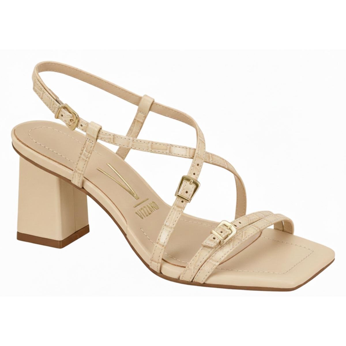 Sandália Croco Salto Grosso Casual Feminino Vizzano 6455136 Creme