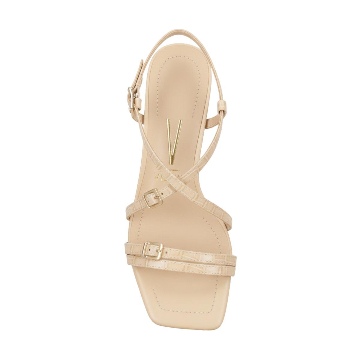 Sandália Croco Salto Grosso Casual Feminino Vizzano 6455136 Creme Bege 4