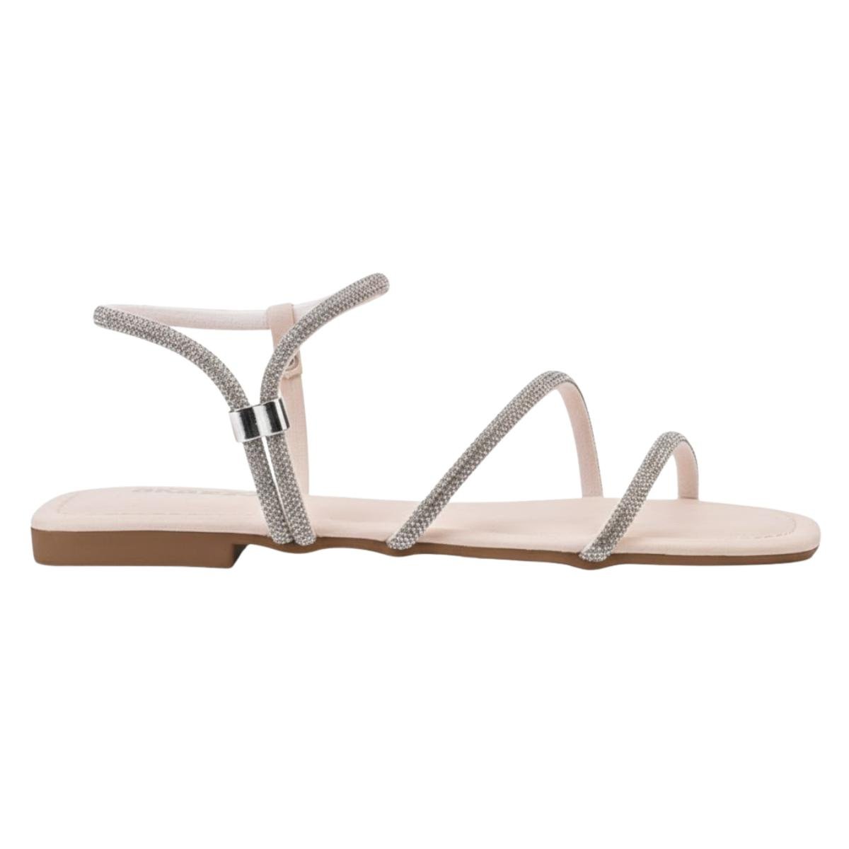 Sandália Rasteirinha Casual Feminino Akazzo 4162NE Branco Prata 2