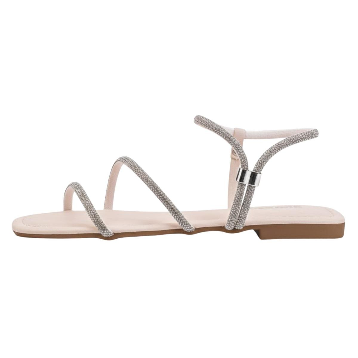 Sandália Rasteirinha Casual Feminino Akazzo 4162NE Branco Prata 3