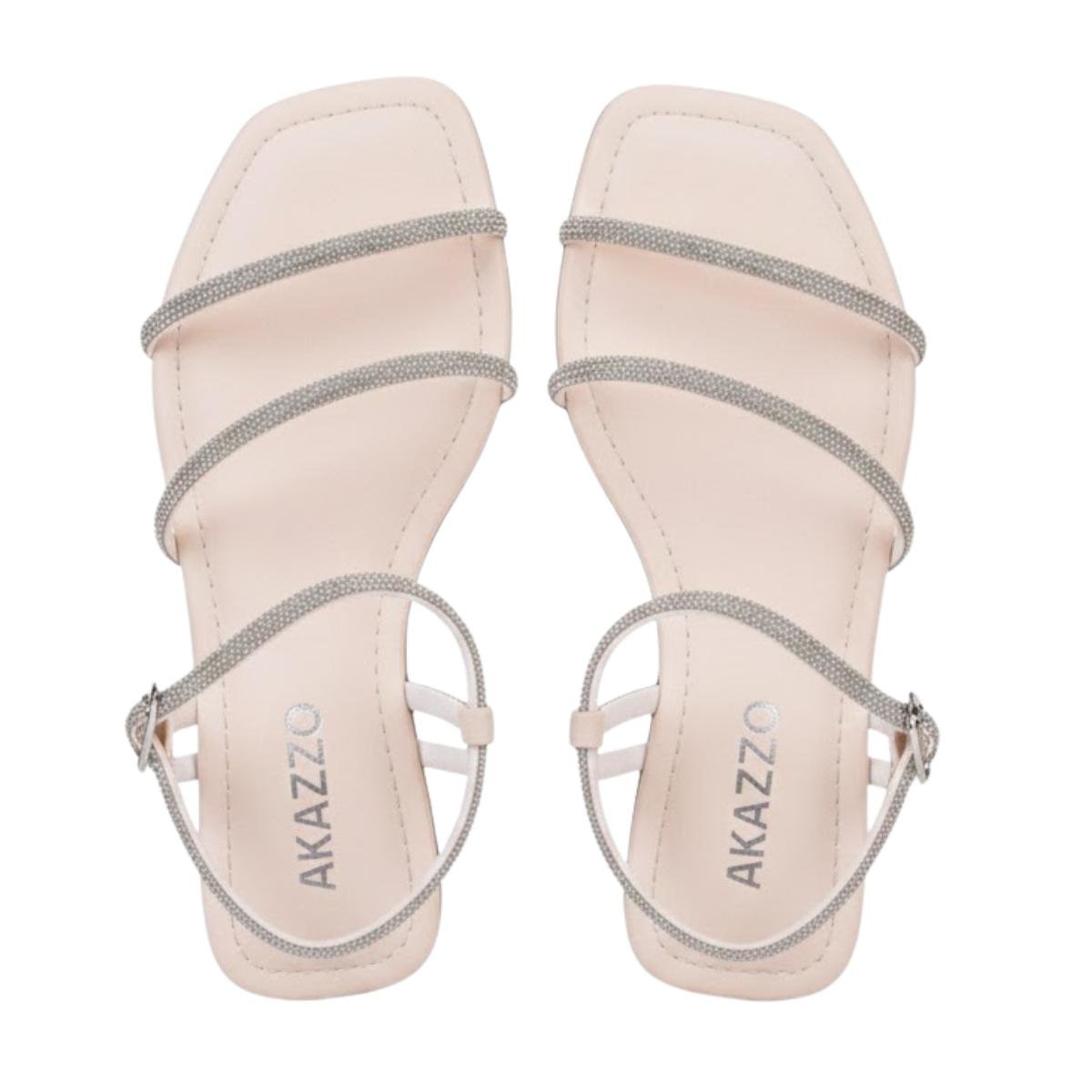 Sandália Rasteirinha Casual Feminino Akazzo 4162NE Branco Prata 4