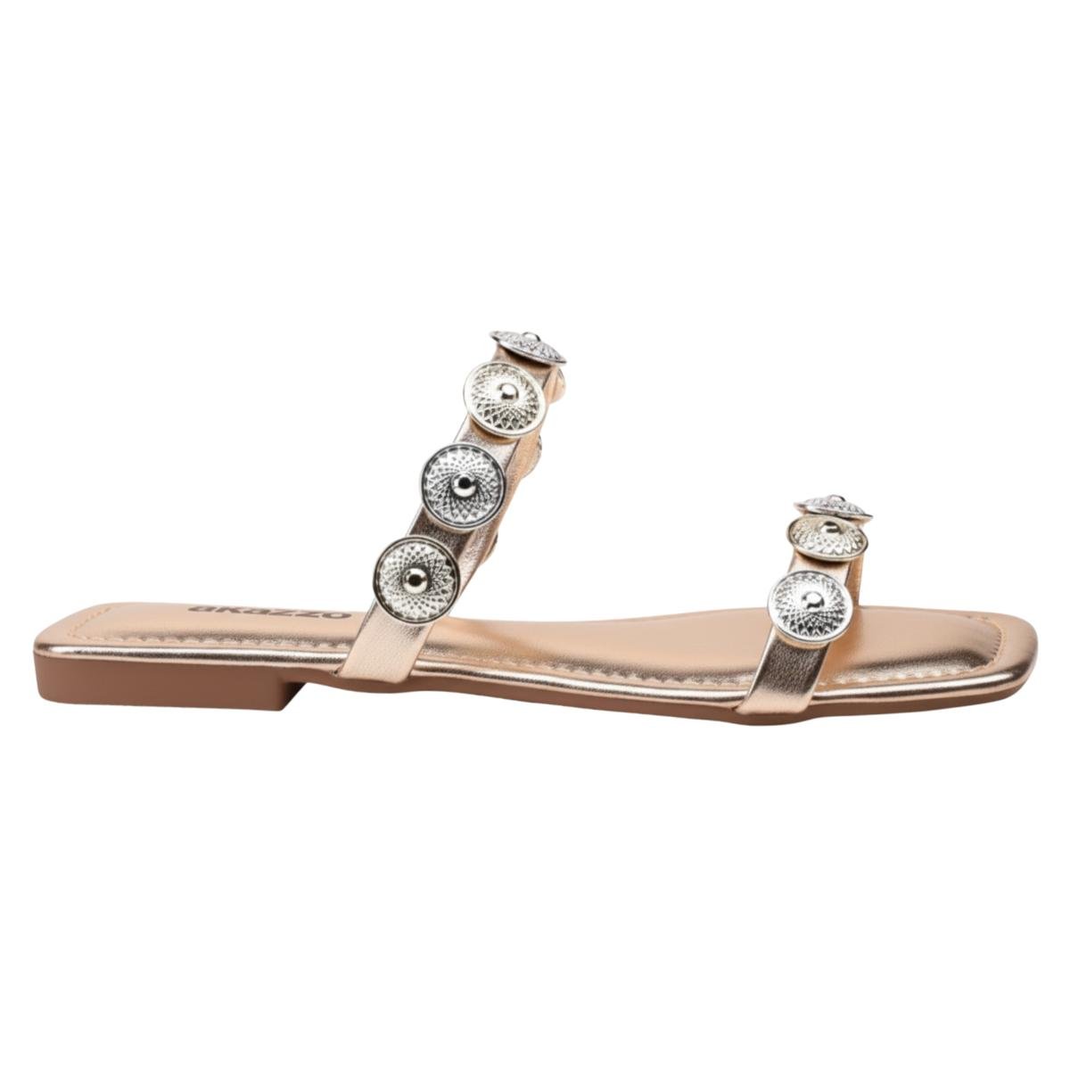 Sandália Rasteirinha Casual Feminino Akazzo 237NE Dourado Dourado 2