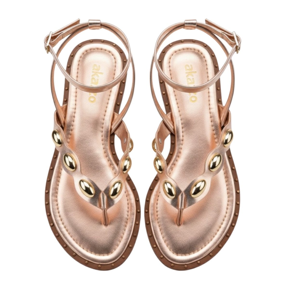 Sandália Rasteirinha Casual Feminino Akazzo 4190HE Dourado Cobre 4
