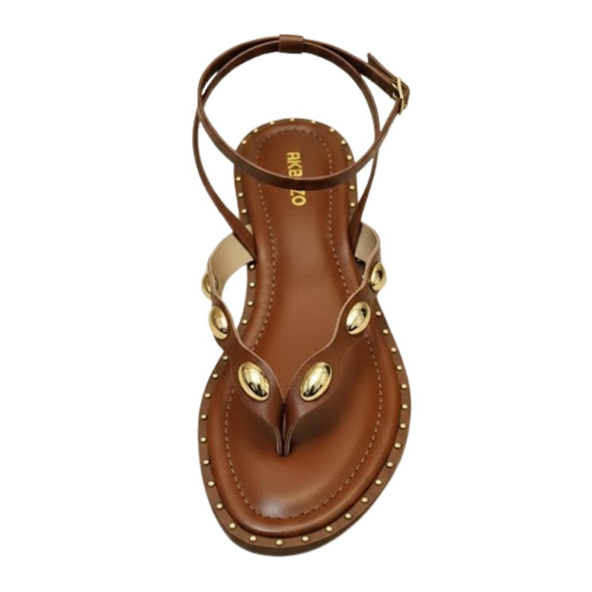 Sandália Rasteirinha Casual Feminino Akazzo 4190HE Marrom Marrom 4