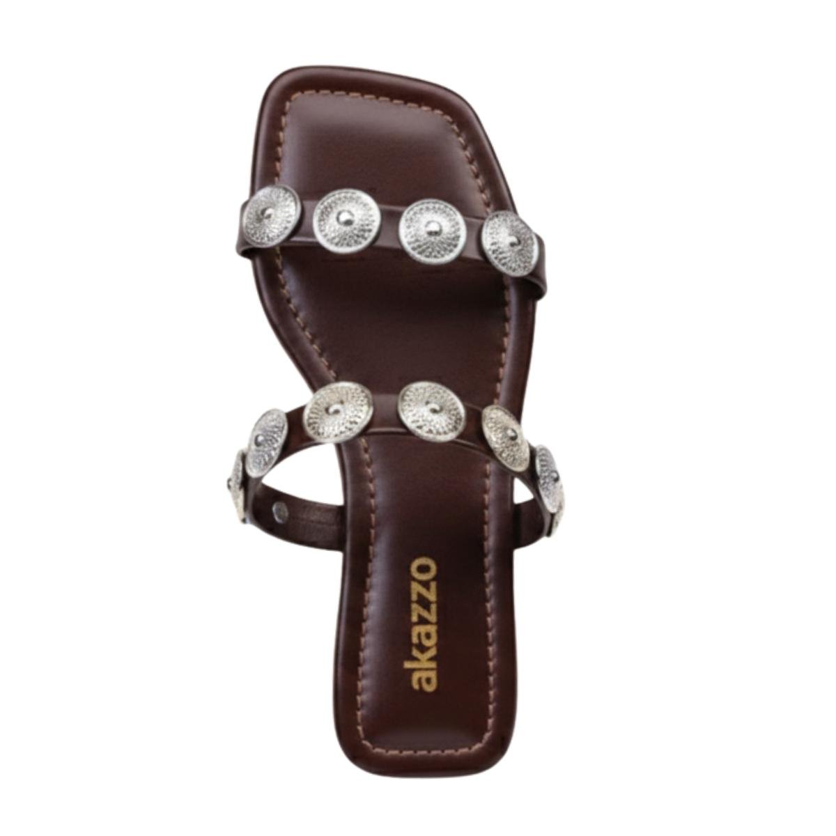 Sandália Rasteirinha Casual Feminino Akazzo 237NE Marsala Marrom 4