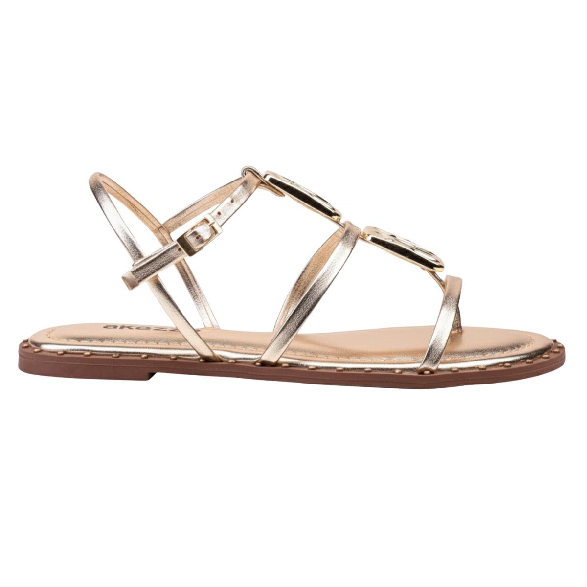 Sandália Rasteirinha Casual Feminino Akazzo 4262HE Dourado Dourado 2