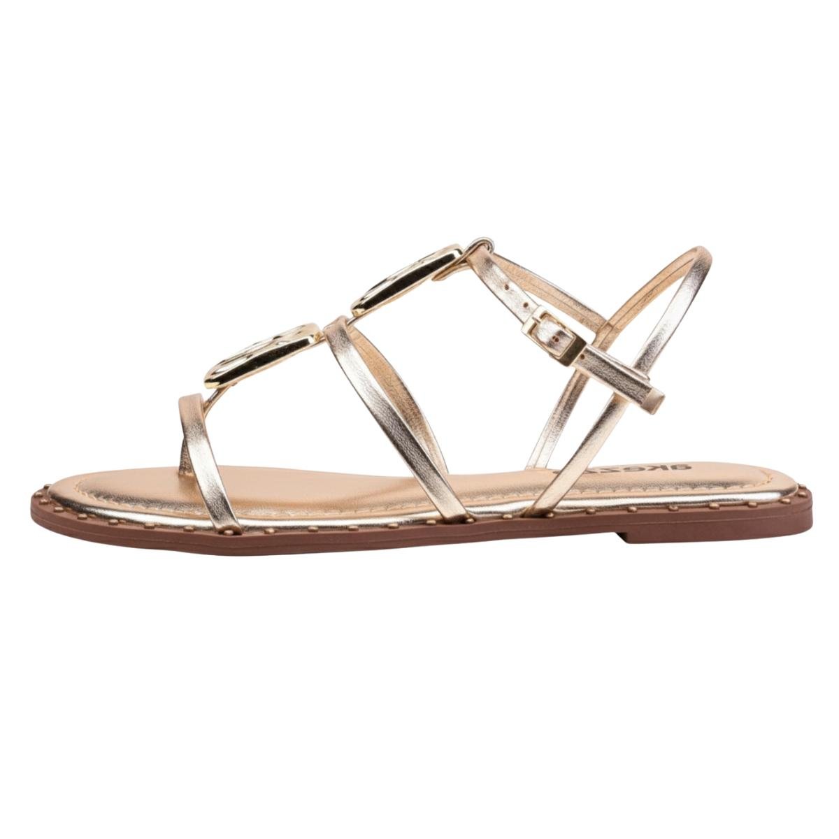 Sandália Rasteirinha Casual Feminino Akazzo 4262HE Dourado Dourado 3