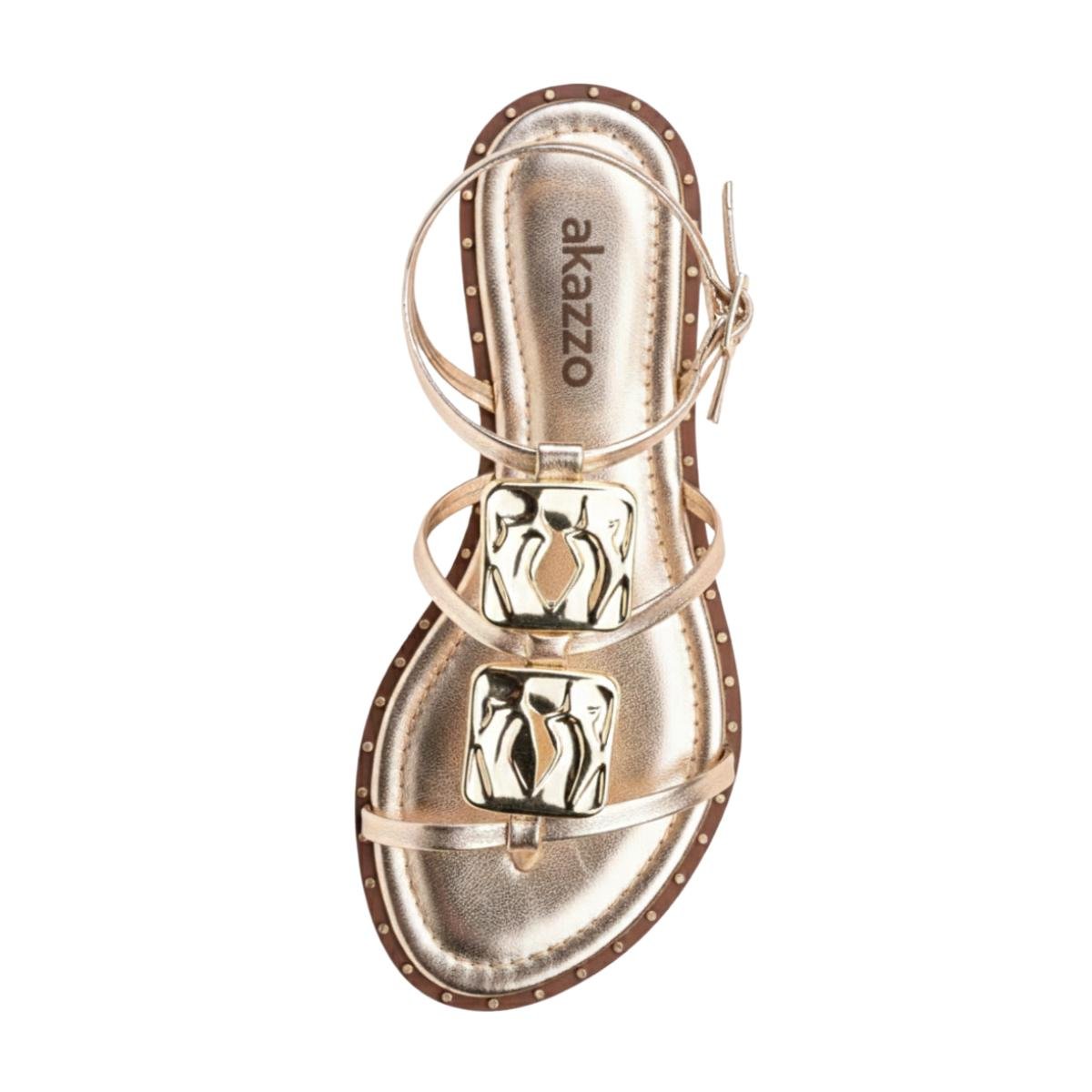 Sandália Rasteirinha Casual Feminino Akazzo 4262HE Dourado Dourado 4