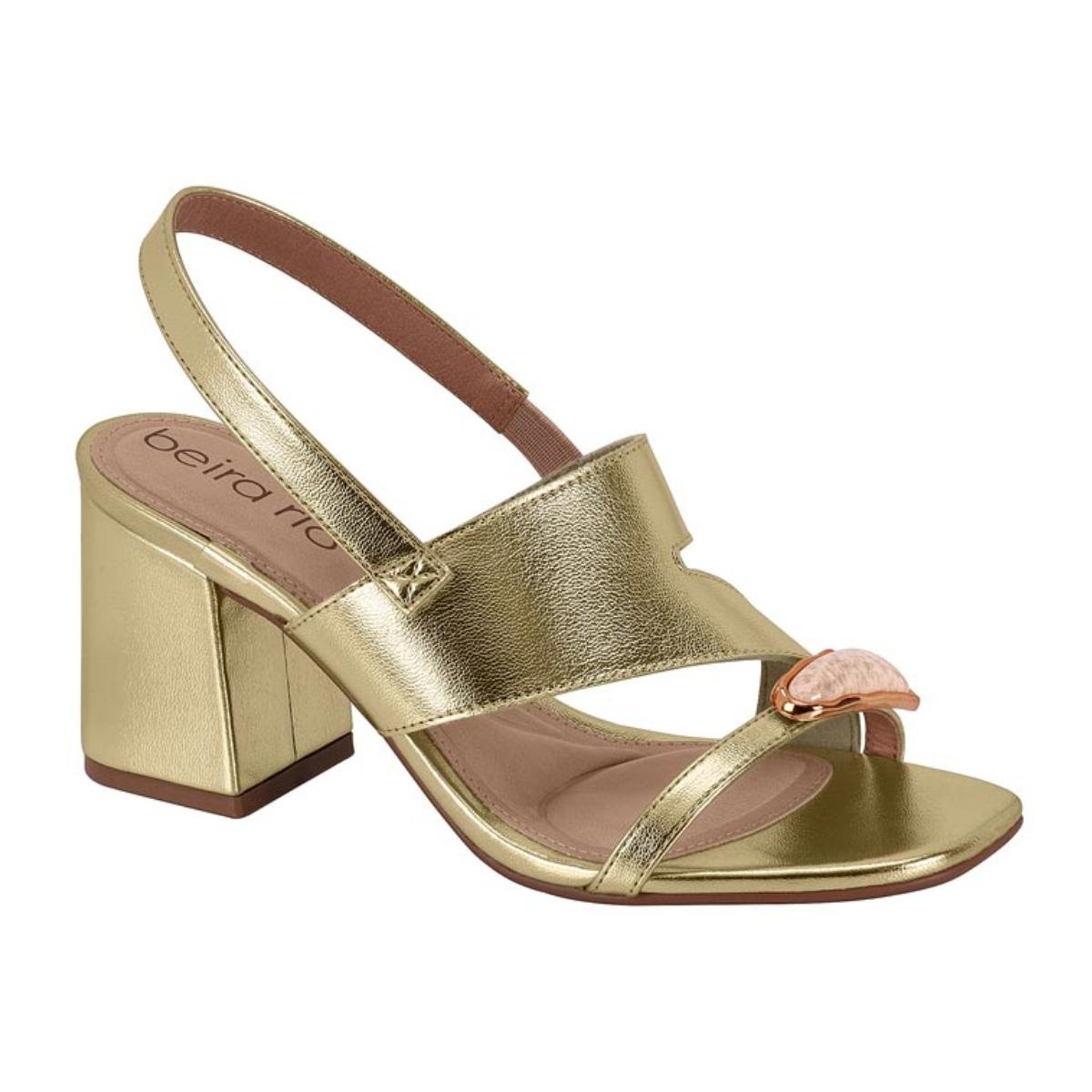 Sandália Salto Grosso Casual Feminino Beira Rio 8436343 Dourado