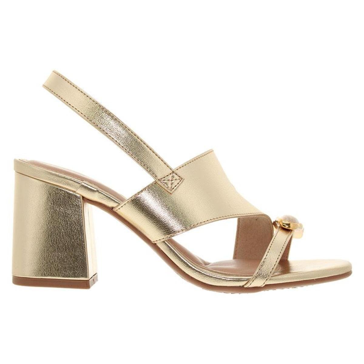 Sandália Salto Grosso Casual Feminino Beira Rio 8436343 Dourado Dourado 2