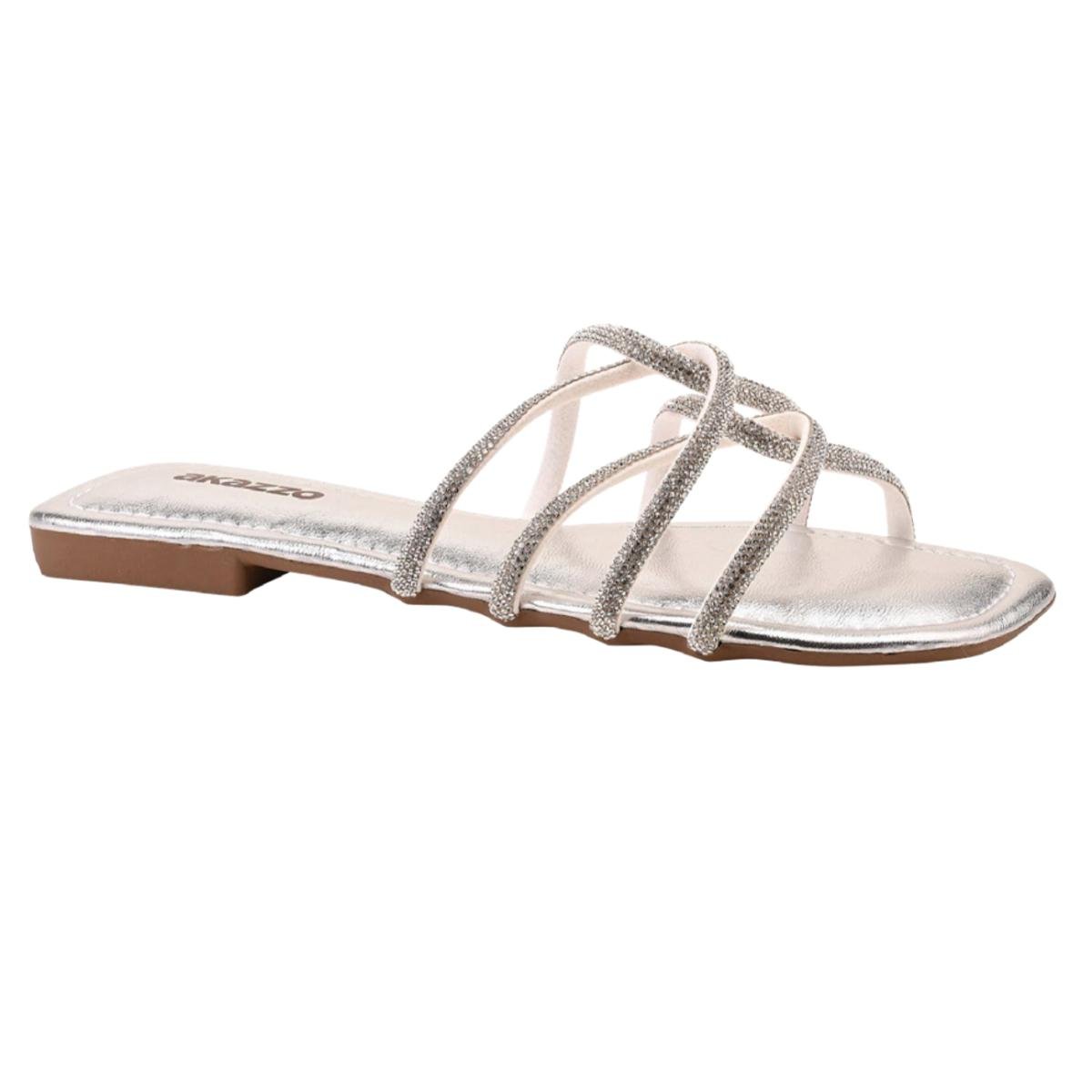 Sandália Rasteirinha Casual Feminino Akazzo 217NE Prata