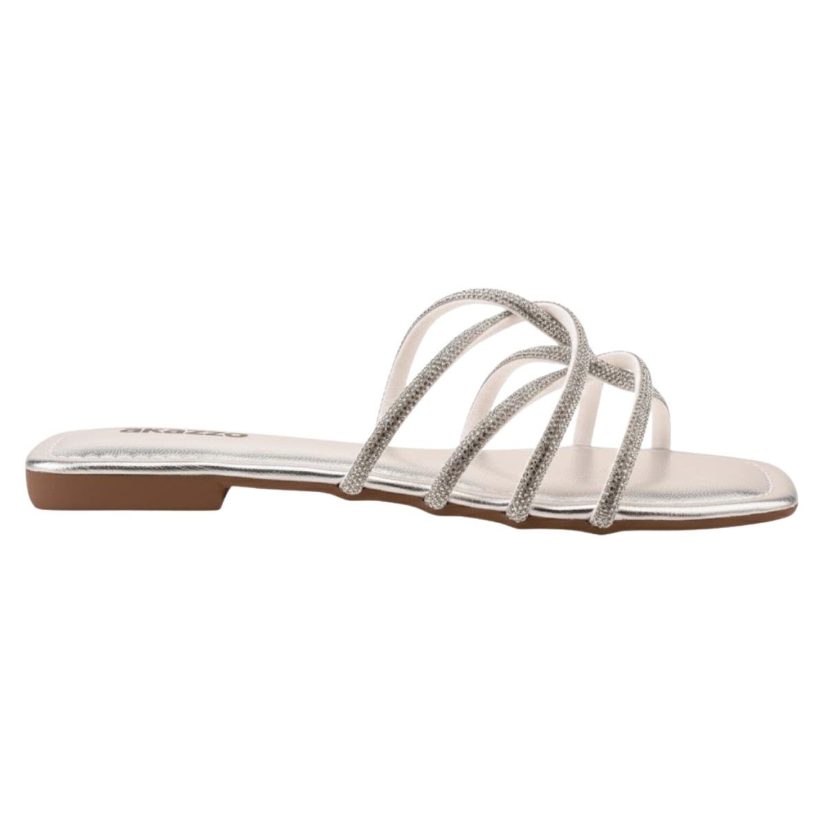 Sandália Rasteirinha Casual Feminino Akazzo 217NE Prata Prata 2