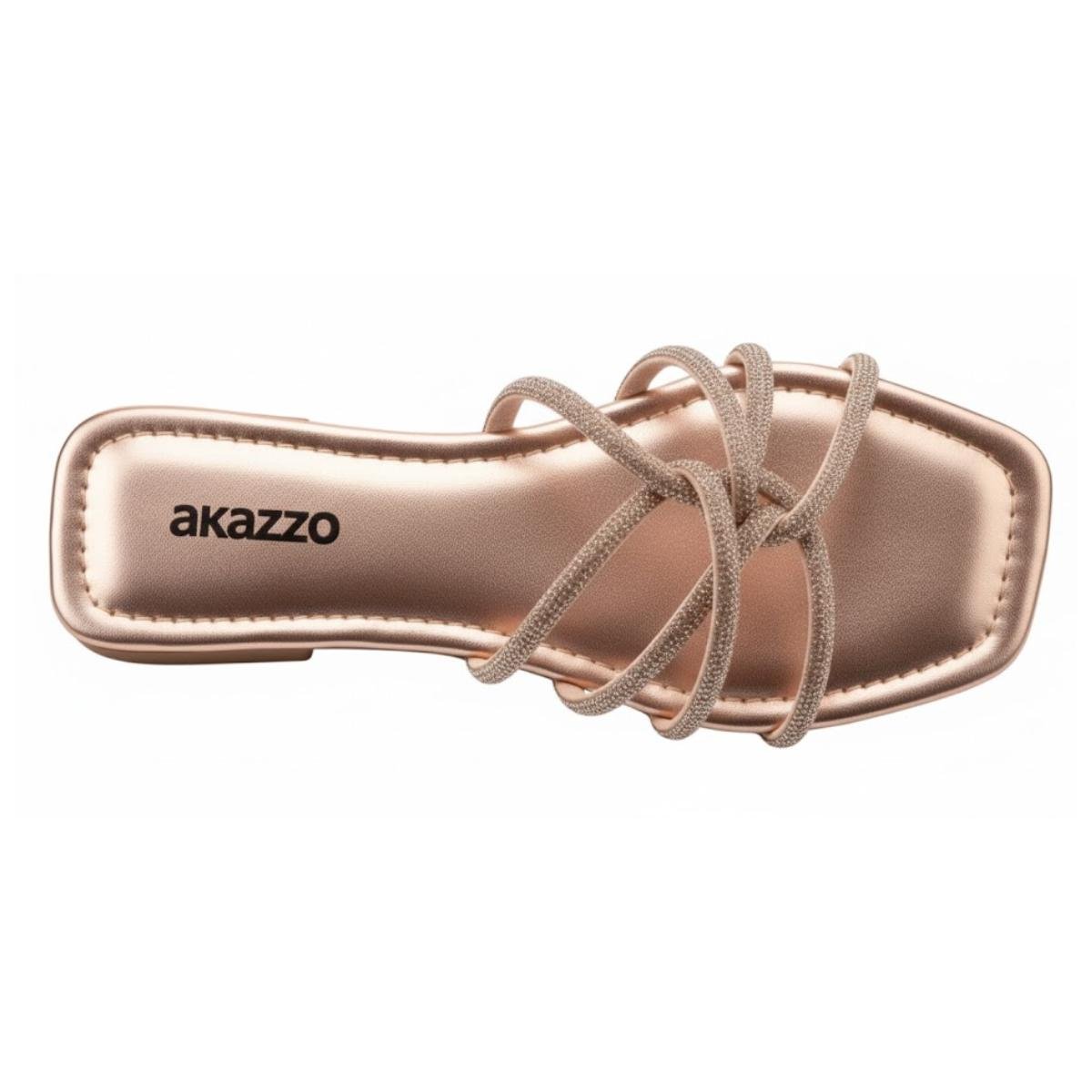 Sandália Rasteirinha Casual Feminino Akazzo 217NE Dourado Cobre 4