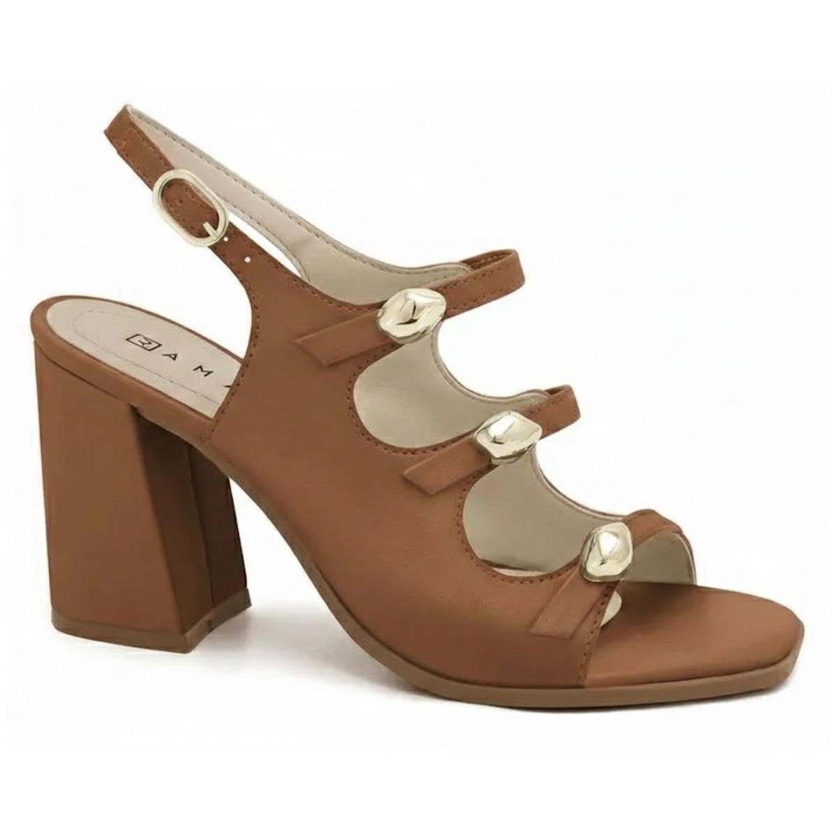 Sandália Salto Bloco Casual Feminino Ramarim 2541205 Marrom