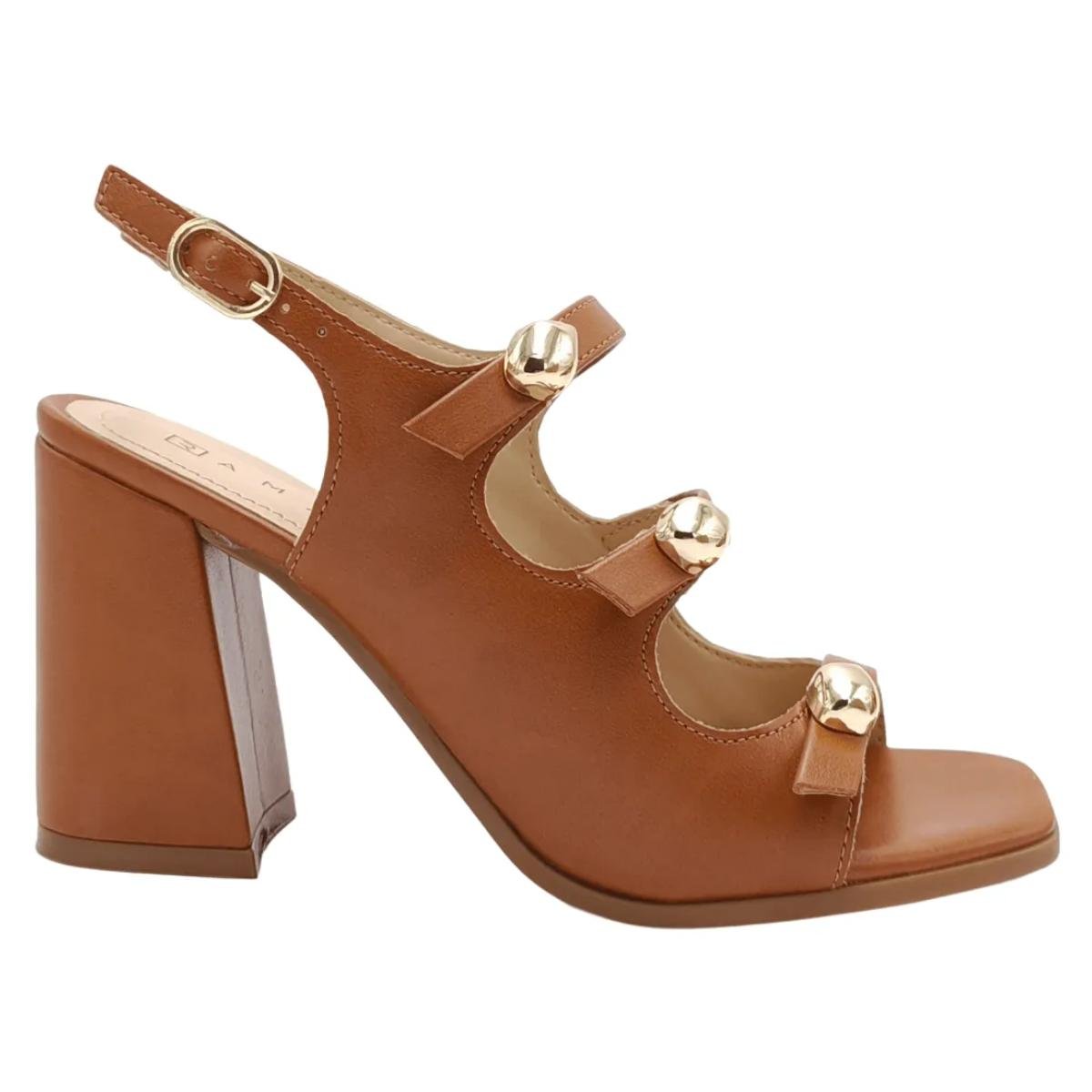 Sandália Salto Bloco Casual Feminino Ramarim 2541205 Marrom Marrom 2