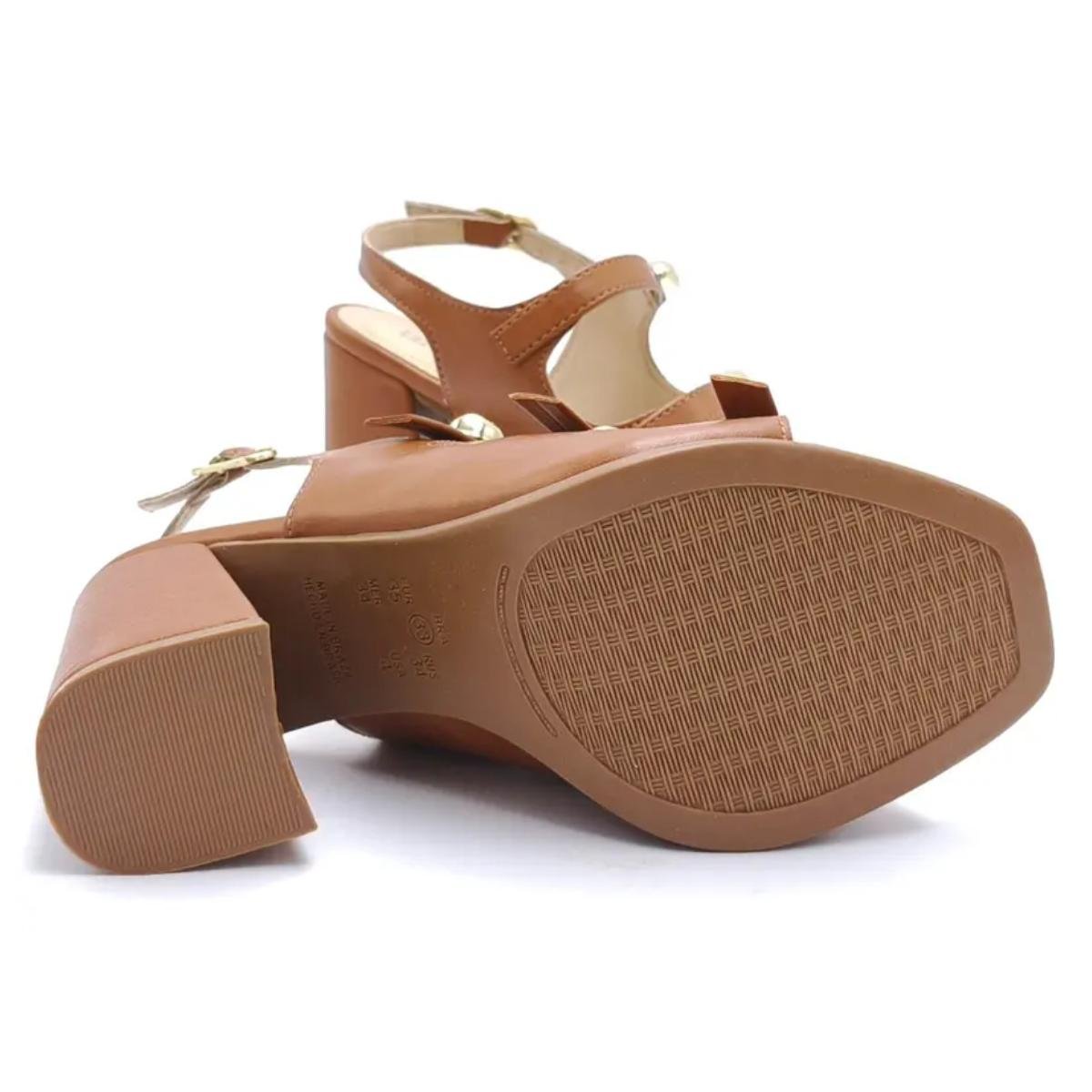 Sandália Salto Bloco Casual Feminino Ramarim 2541205 Marrom Marrom 6