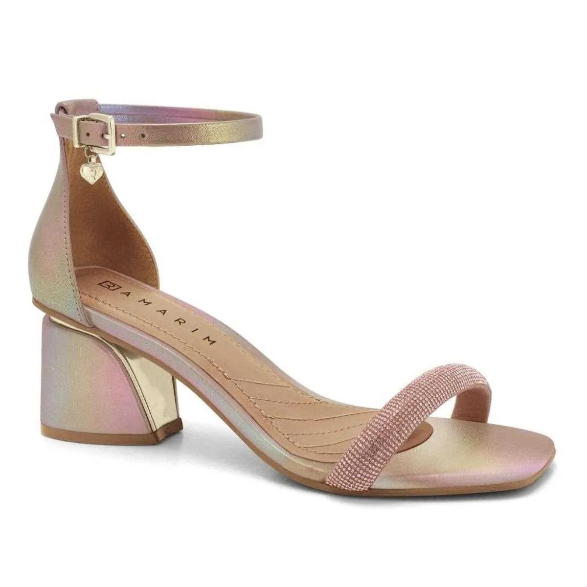 Sandália Salto Bloco Metalizada Casual Feminina Ramarim 23-28205 Ouro