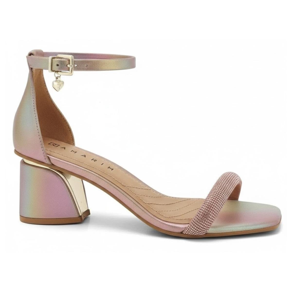 Sandália Salto Bloco Metalizada Casual Feminina Ramarim 23-28205 Ouro Rose Gold 2