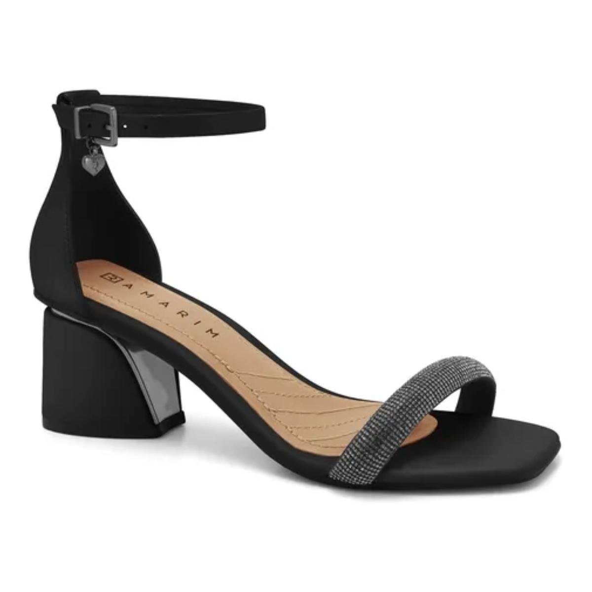 Sandália Salto Bloco Strass Casual Feminina Ramarim 23-28205 Preto
