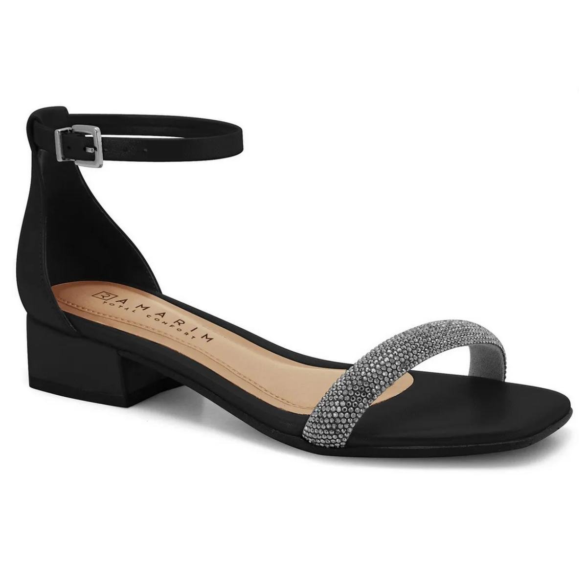 Sandália Salto Bloco Strass Casual Feminino Ramarim 23-48206 Preto