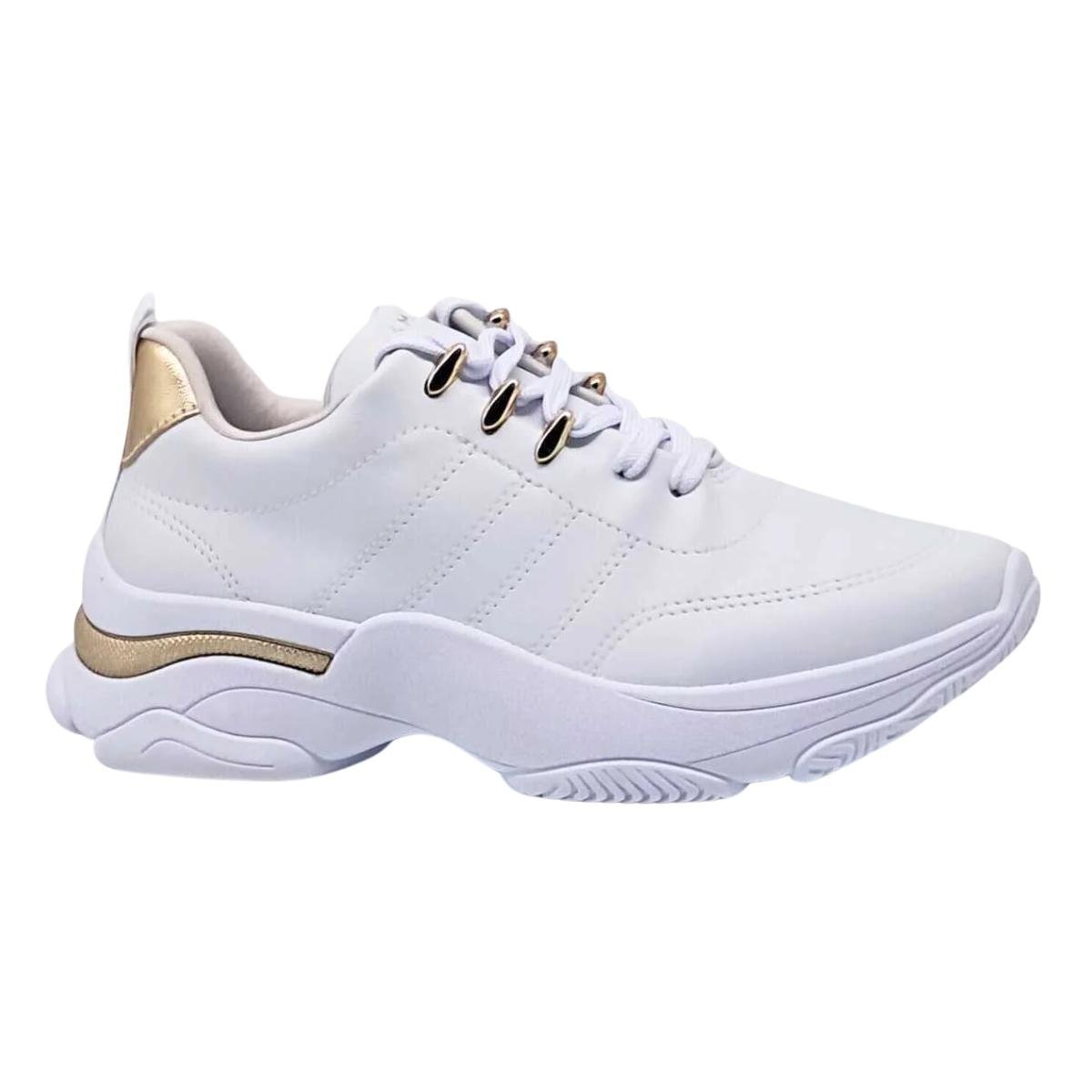 Tênis Chunck Casual Feminino Ramarim 25-74202 Branco e Dourado Branco 2