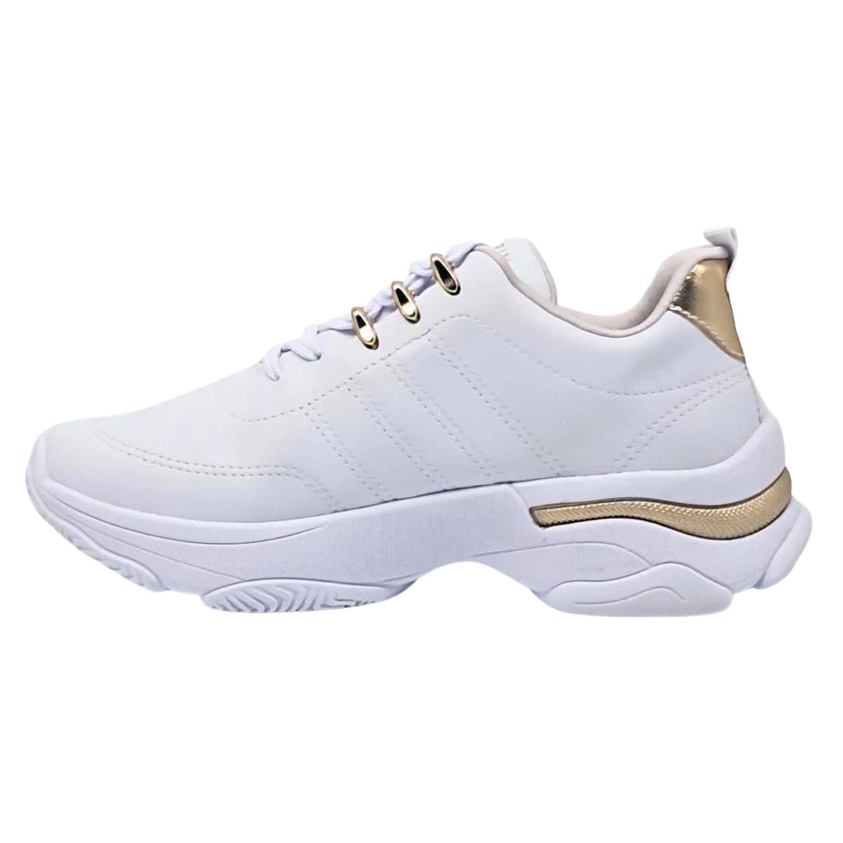 Tênis Chunck Casual Feminino Ramarim 25-74202 Branco e Dourado Branco 3