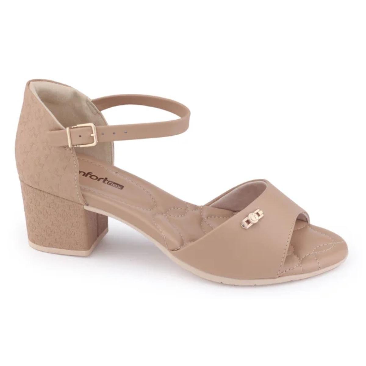 Sandália Salto Bloco Casual Feminino Comfortflex 23-57402 Bege Bege 2