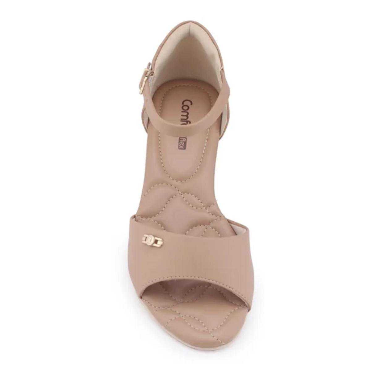 Sandália Salto Bloco Casual Feminino Comfortflex 23-57402 Bege Bege 4