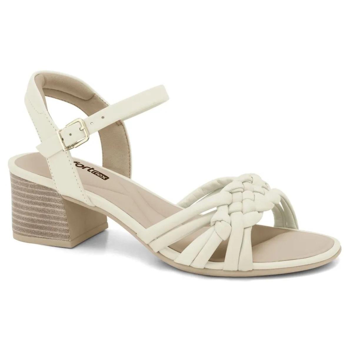 Sandália Salto Bloco Casual Feminino Comfortflex 24-56405 Creme