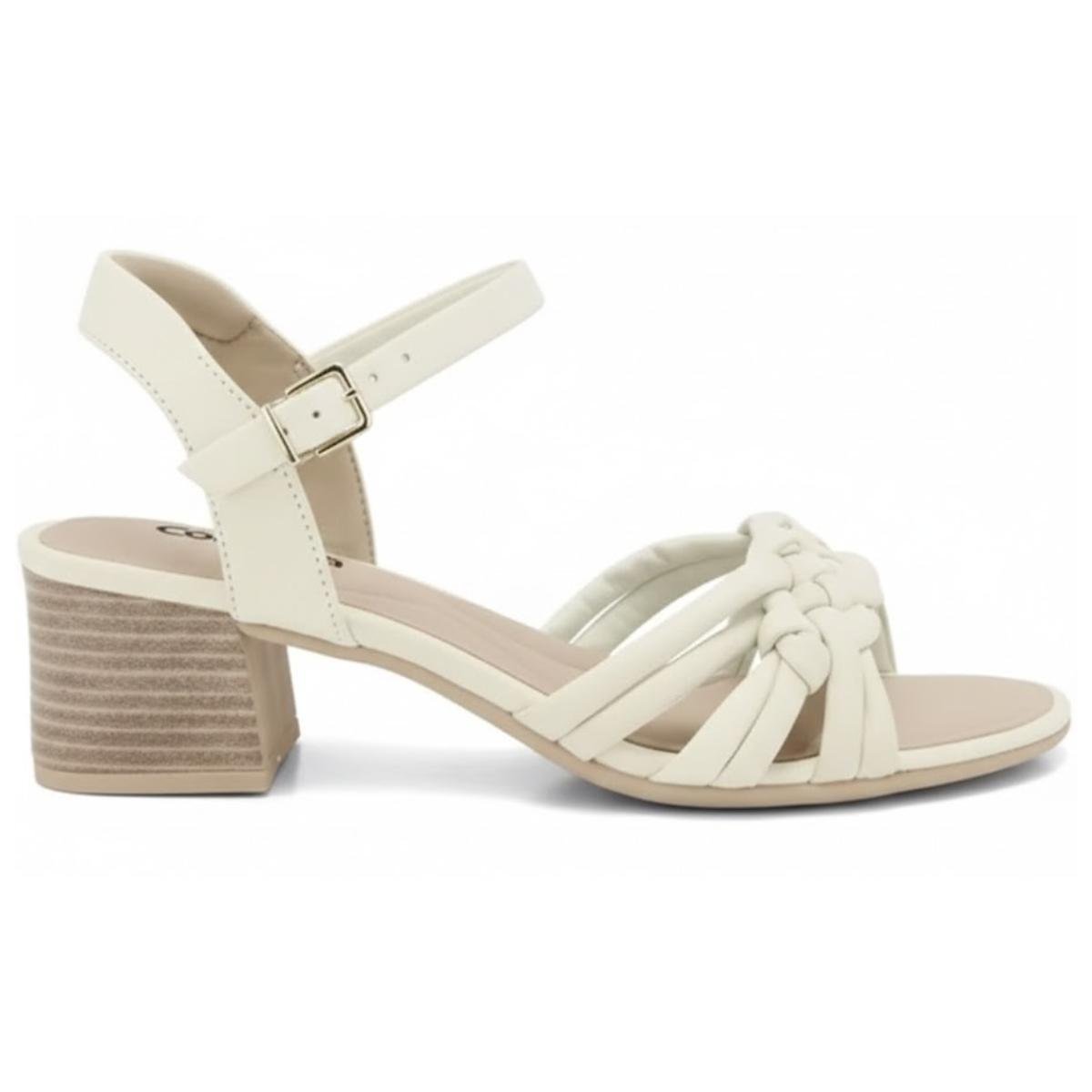 Sandália Salto Bloco Casual Feminino Comfortflex 24-56405 Creme Branco 2