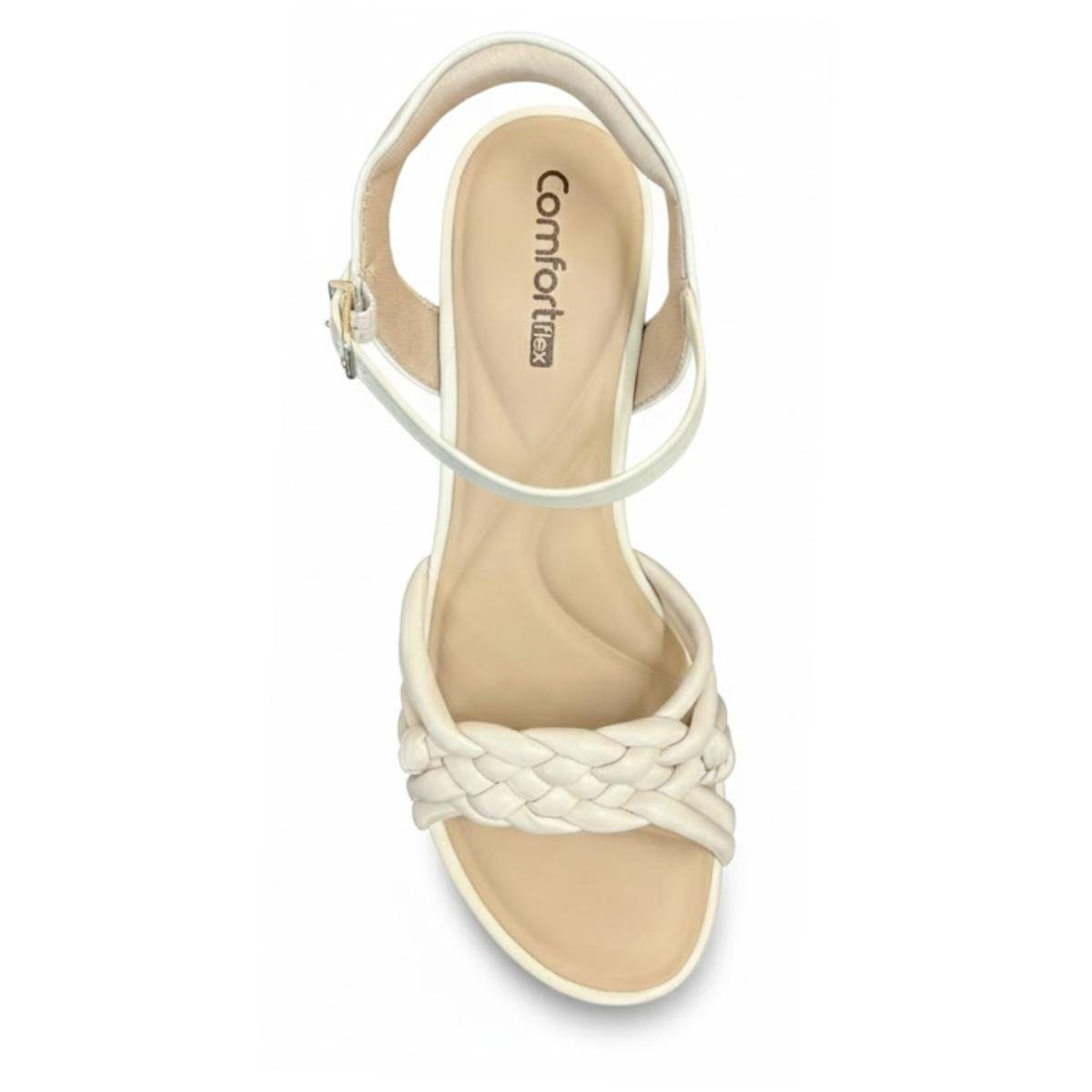 Sandália Salto Bloco Casual Feminino Comfortflex 24-56405 Creme Branco 3