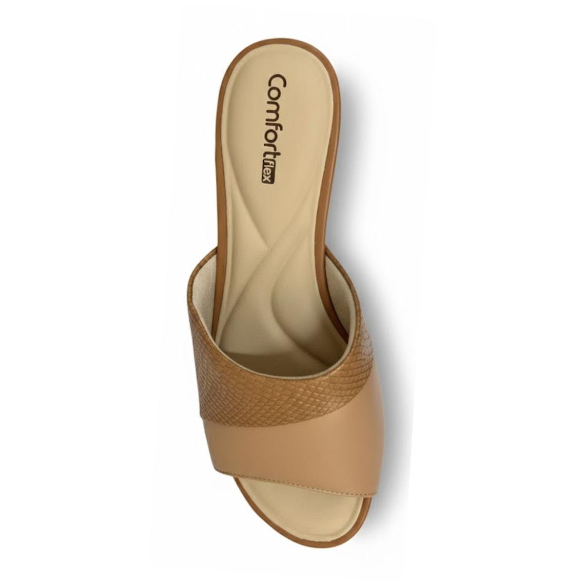 Tamanco Salto Bloco Casual Feminino Comfortflex 24-56406 Bege Marrom 4