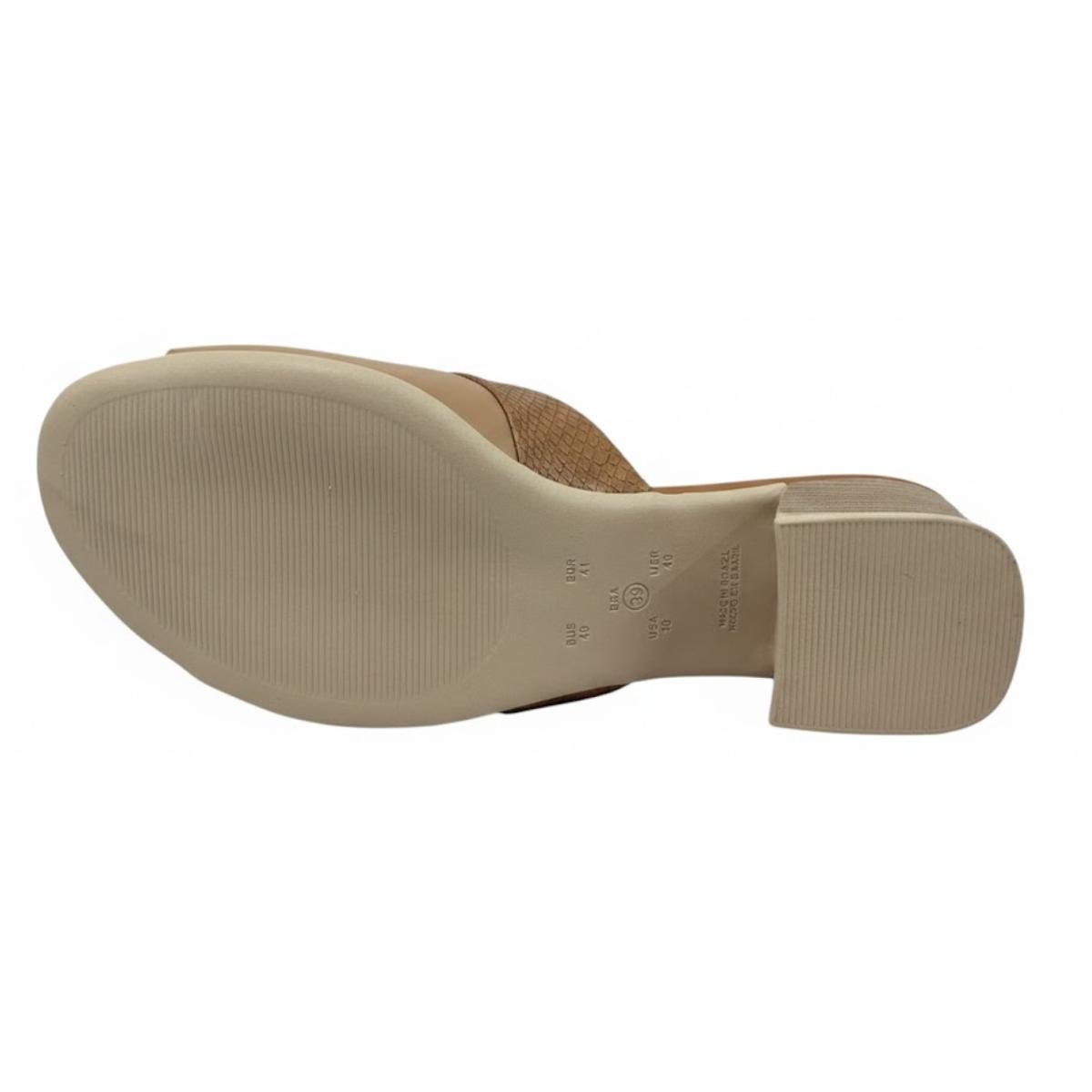 Tamanco Salto Bloco Casual Feminino Comfortflex 24-56406 Bege Marrom 6