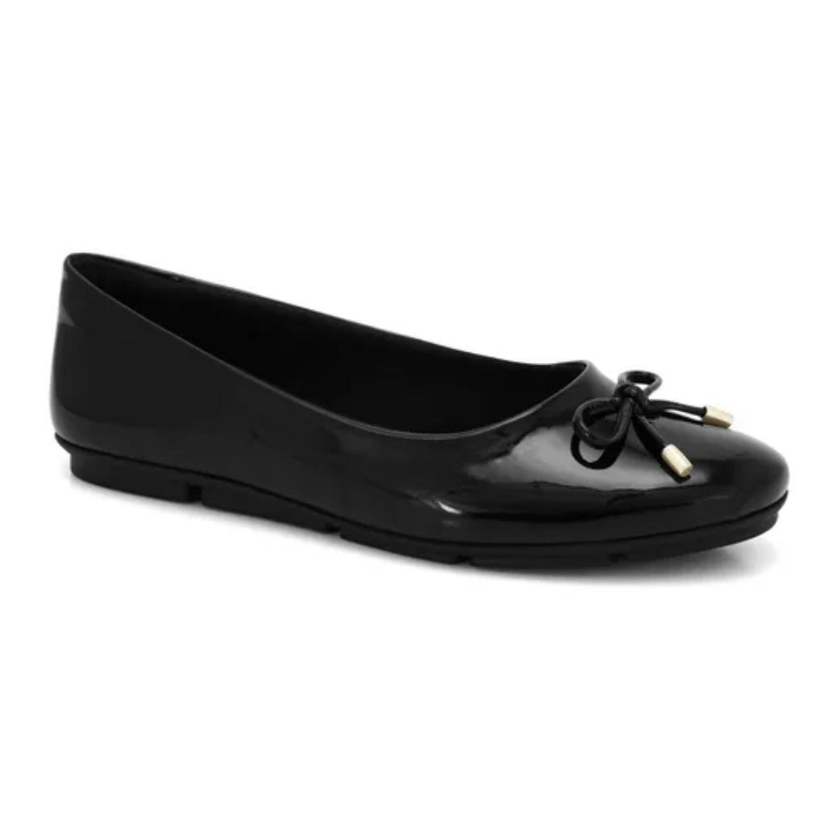 Sapatilha Laço Casual Feminino Comfortflex 24-63423 Preto Verniz