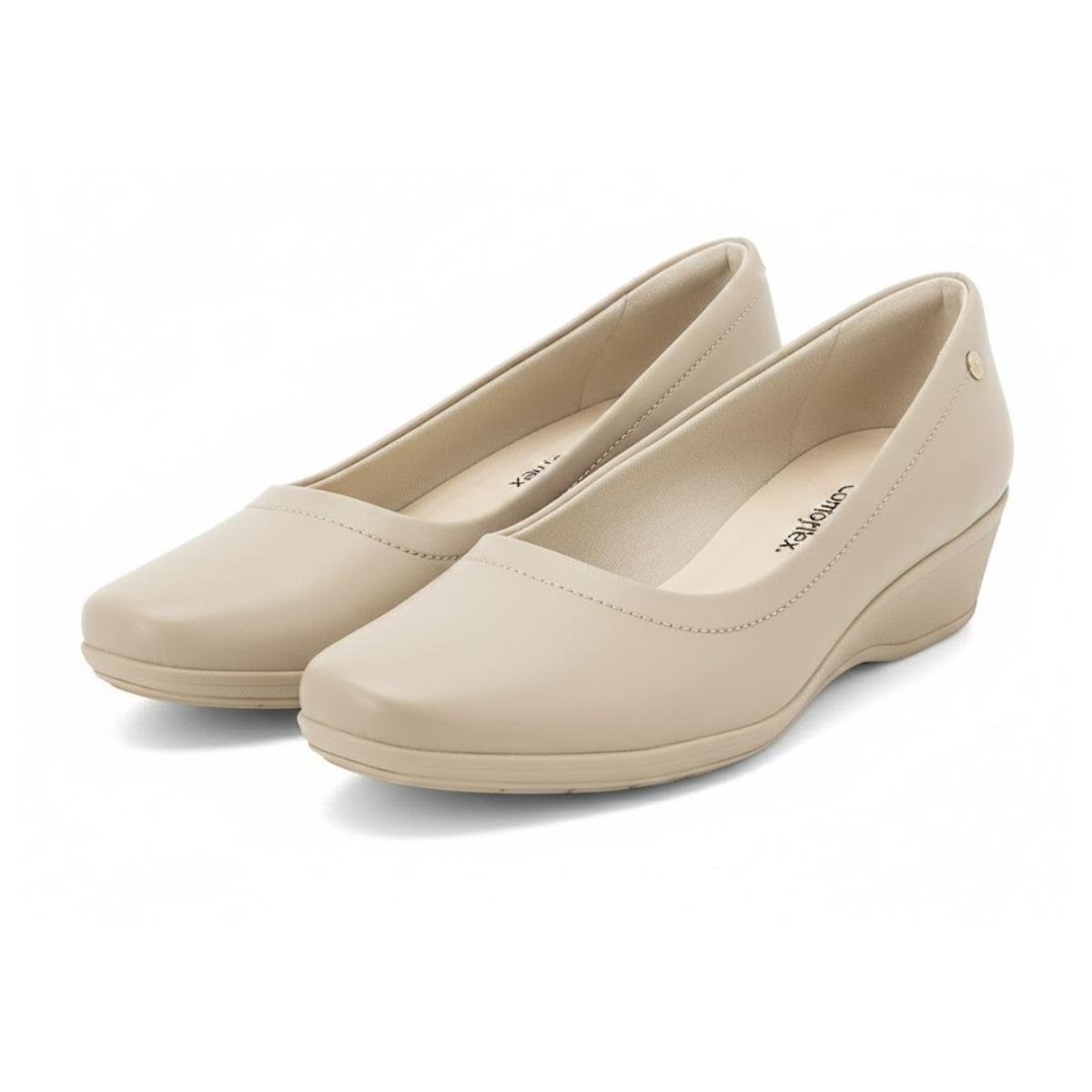 Sapato Anabela Casual Feminino Comfortflex 24-94301 Creme Creme 4