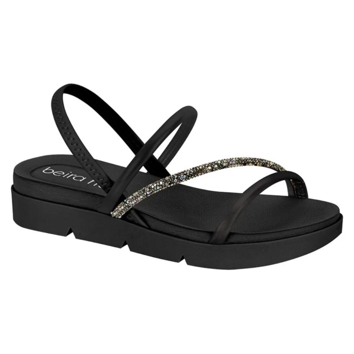 Sandália Papete Strass Casual Feminino Beira Rio 8387530 Preto