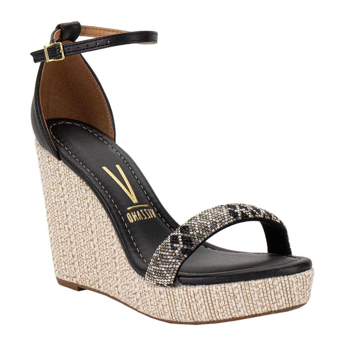 Sandália Anabela Strass Casual Feminino Vizzano 62832115 Preto