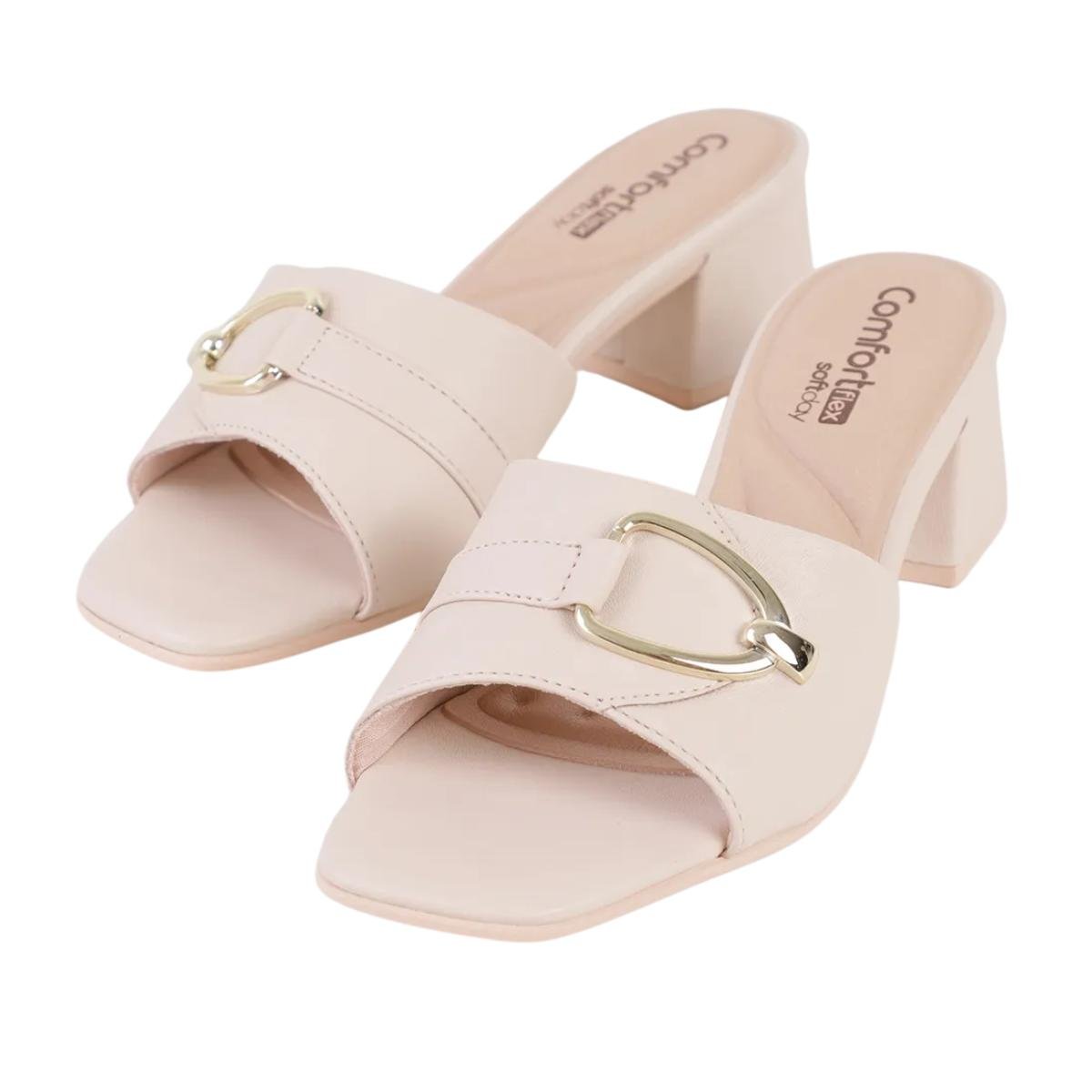 Tamanco Salto Bloco Casual Feminino Comfortflex 23-67401 Bege Bege 5