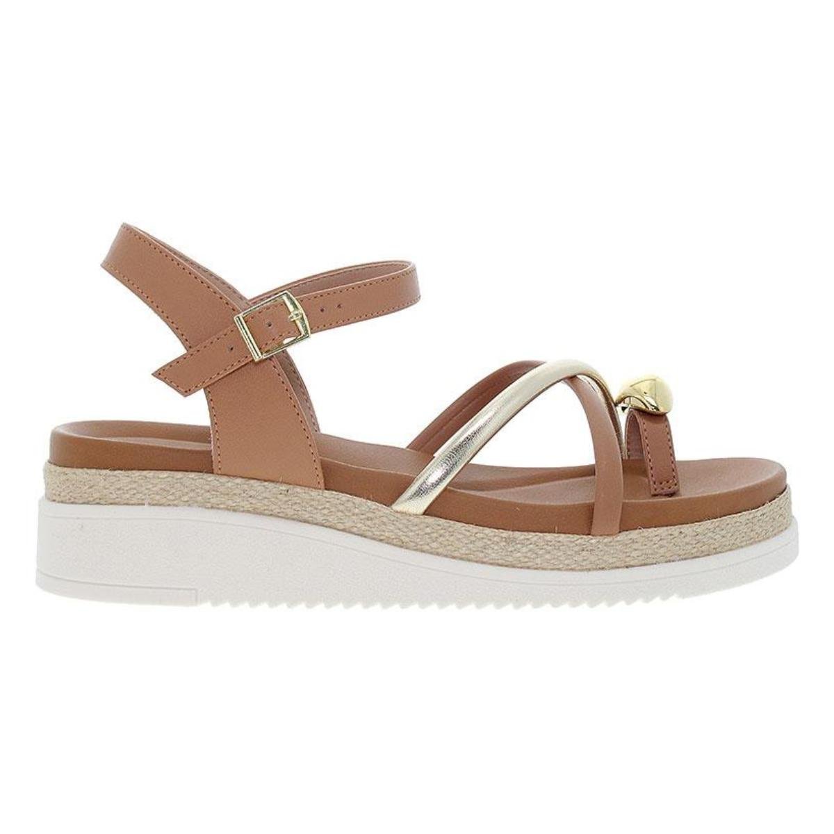 Sandália Tamanco Casual Feminino Flatform Beira Rio 8575.103 Marrom/Dourado Marrom/Dourado 2
